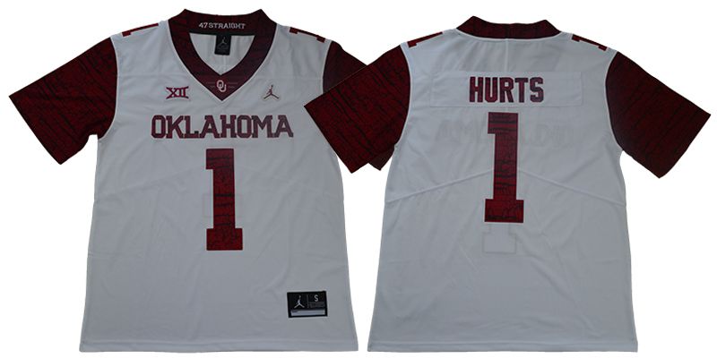 Men Oklahoma Sooners #1 Hurts White NCAA Jerseys->ncaa teams->NCAA Jersey